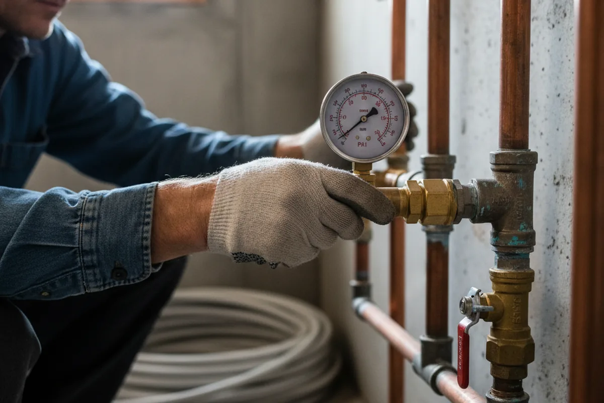 Pressure testing a repaired line during Water Line Repair in Lascassas
